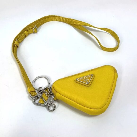 PRADA 2TT140 triangular plate Re Nylon Key ring with neck strap Pouch Unused